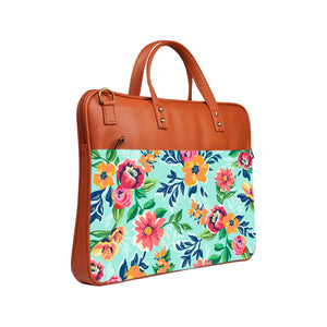 Floral Serene - Premium Canvas Vegan Leather Laptop Bags (with side pocket)