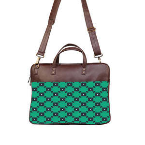 Green Tiles - Premium Canvas Vegan Leather Laptop Bags (with side pocket)