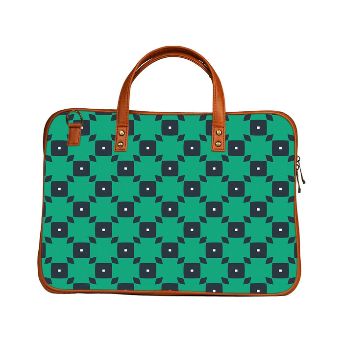 Green Tiles - Premium Canvas Vegan Leather Laptop Bags (optional side straps)