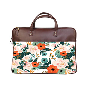 Floral Spring - Premium Canvas Vegan Leather Laptop Bags (with side pocket)