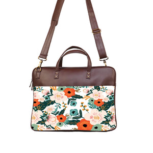 Floral Spring - Premium Canvas Vegan Leather Laptop Bags (with side pocket)