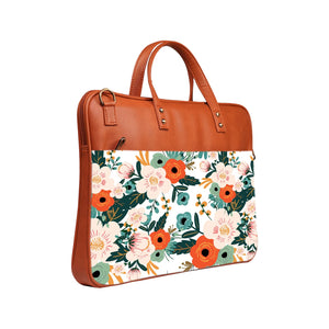 Floral Spring - Premium Canvas Vegan Leather Laptop Bags (with side pocket)