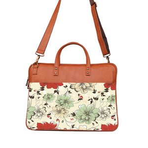 Floral pencil strokes - Premium Canvas Vegan Leather Laptop Bags (with side pocket)