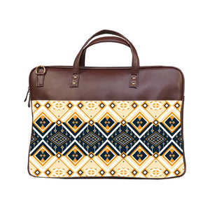 Tiled Symmetry - Premium Canvas Vegan Leather Laptop Bags (with side pocket)