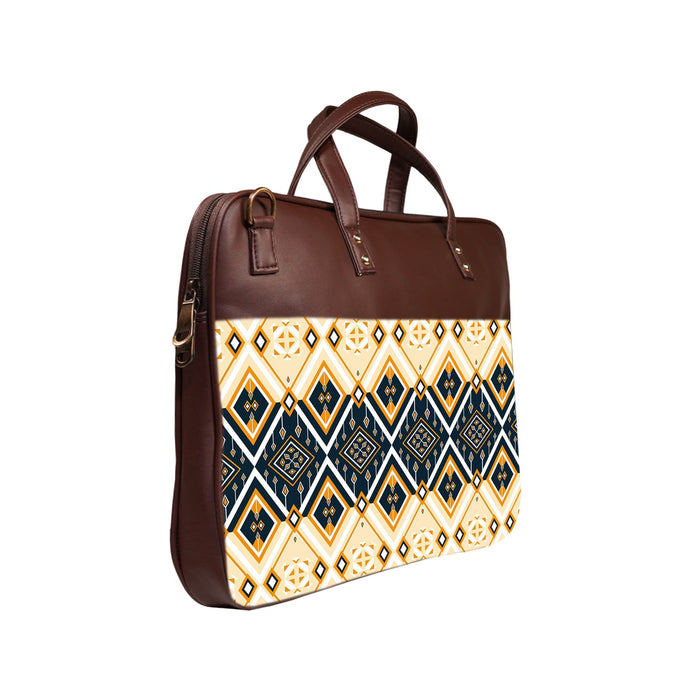 Tiled Symmetry - Premium Canvas Vegan Leather Laptop Bags (with side pocket)