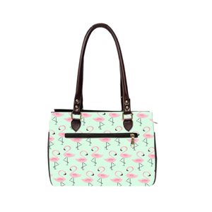 Flamingo Pattern Oval Handbag - Canvas and Vegan Leather