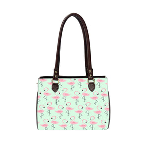 Flamingo Pattern Oval Handbag - Canvas and Vegan Leather